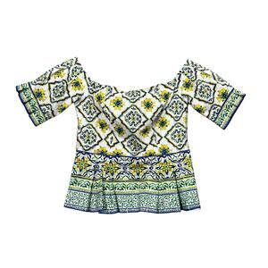 Antonio Melani White Blue Yellow Floral Print Off The Shoulder Top Womens 4